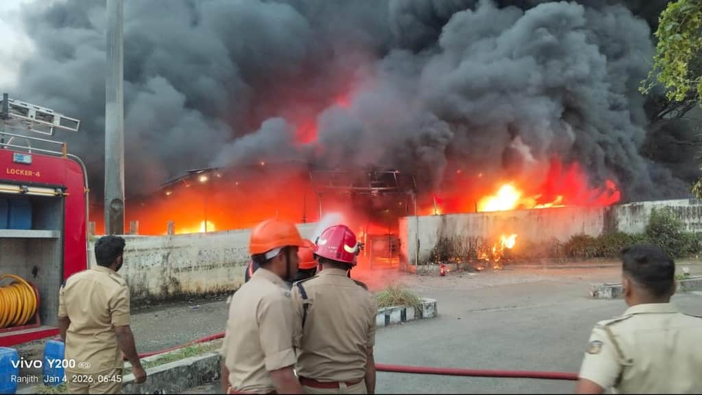 Massive fire ravages bike parking at Thrissur Railway Station