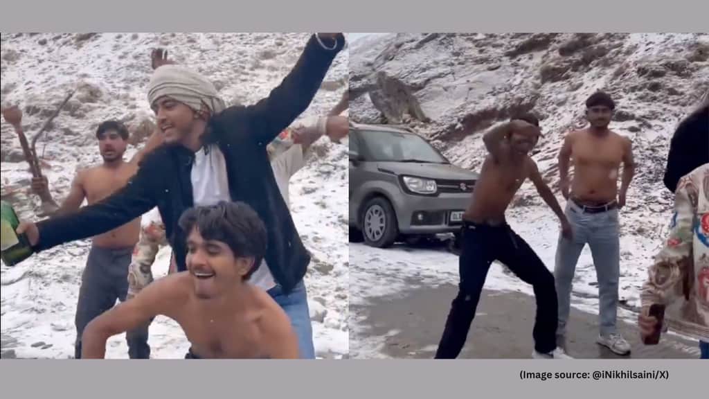 Shirtless men dance with hookahs in snow-covered Himachal, video sparks backlash