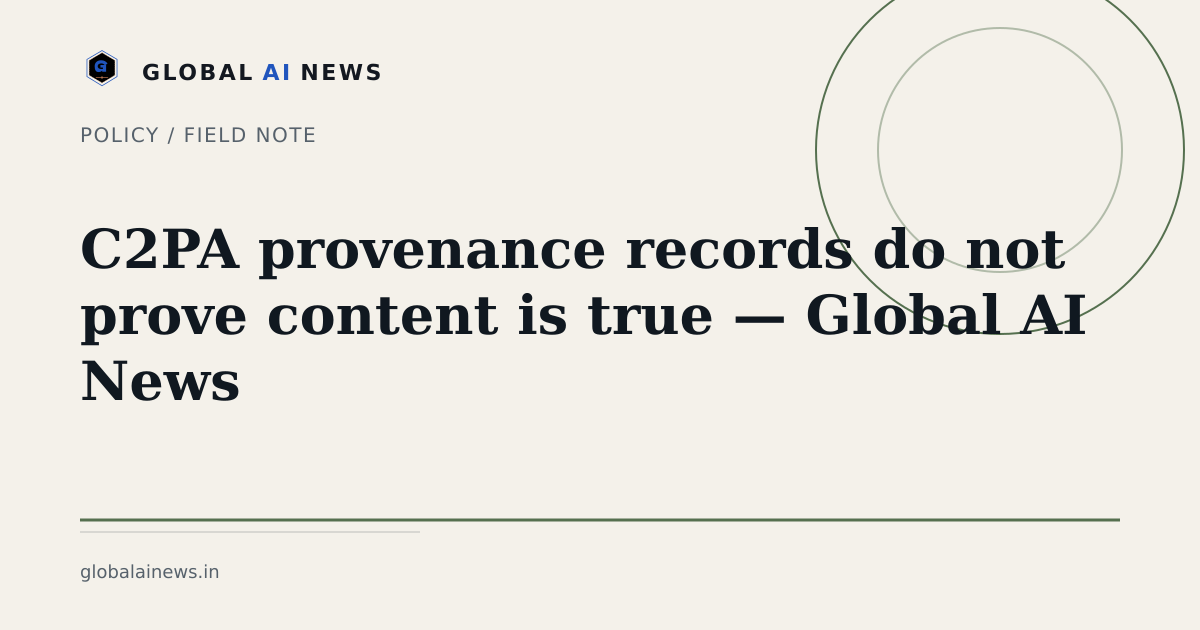 A signed provenance record shown beside an image, with its limits made explicit